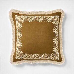 20"x20" Oak Printed Throw Pillow with Fringe Olive -  Studio McGee